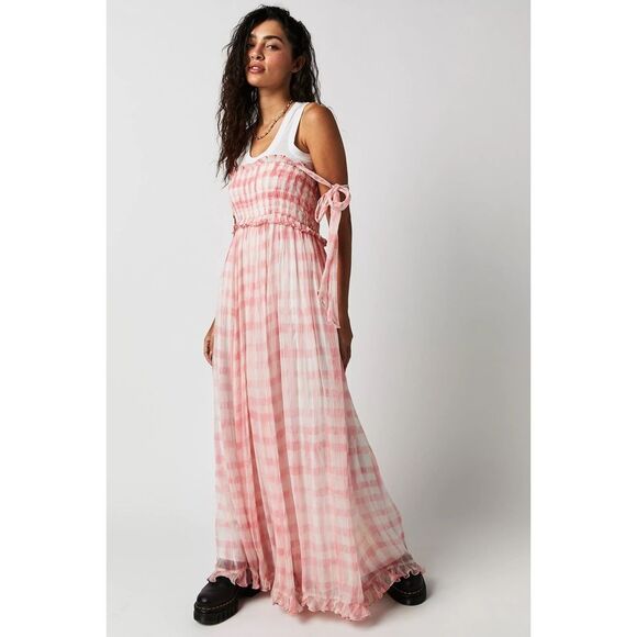 Free People Dorothy Gayle Plaid Smocked Maxi Dress - Picture 1 of 8